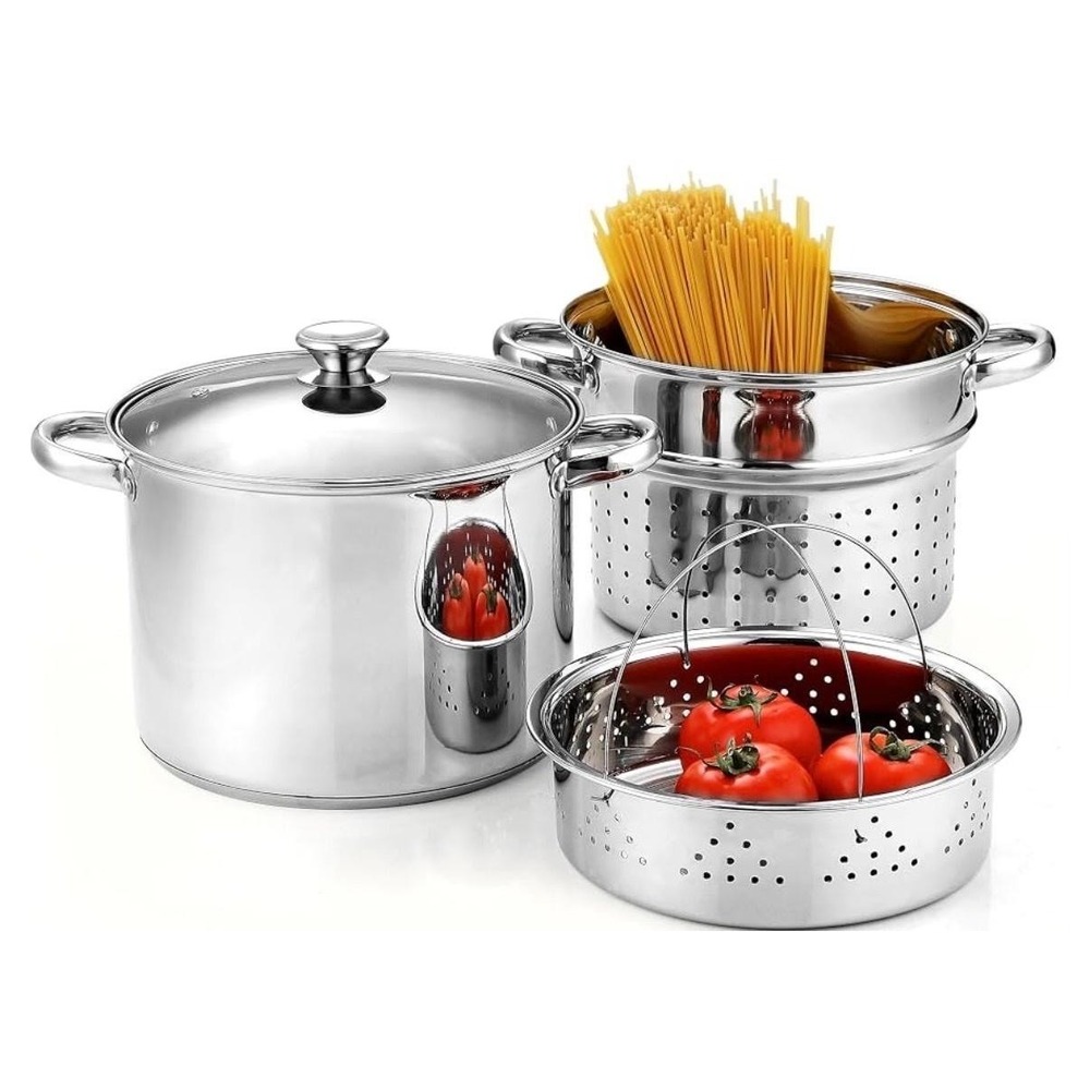 Cook N Home 8 QT Stainless Steel Pasta Stockpot Steamer Insert Lid Induction Set